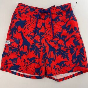 Polo Ralph Lauren Swim Trunks Mens Small Red Blue Animal Jungle Print Cargo NWOT